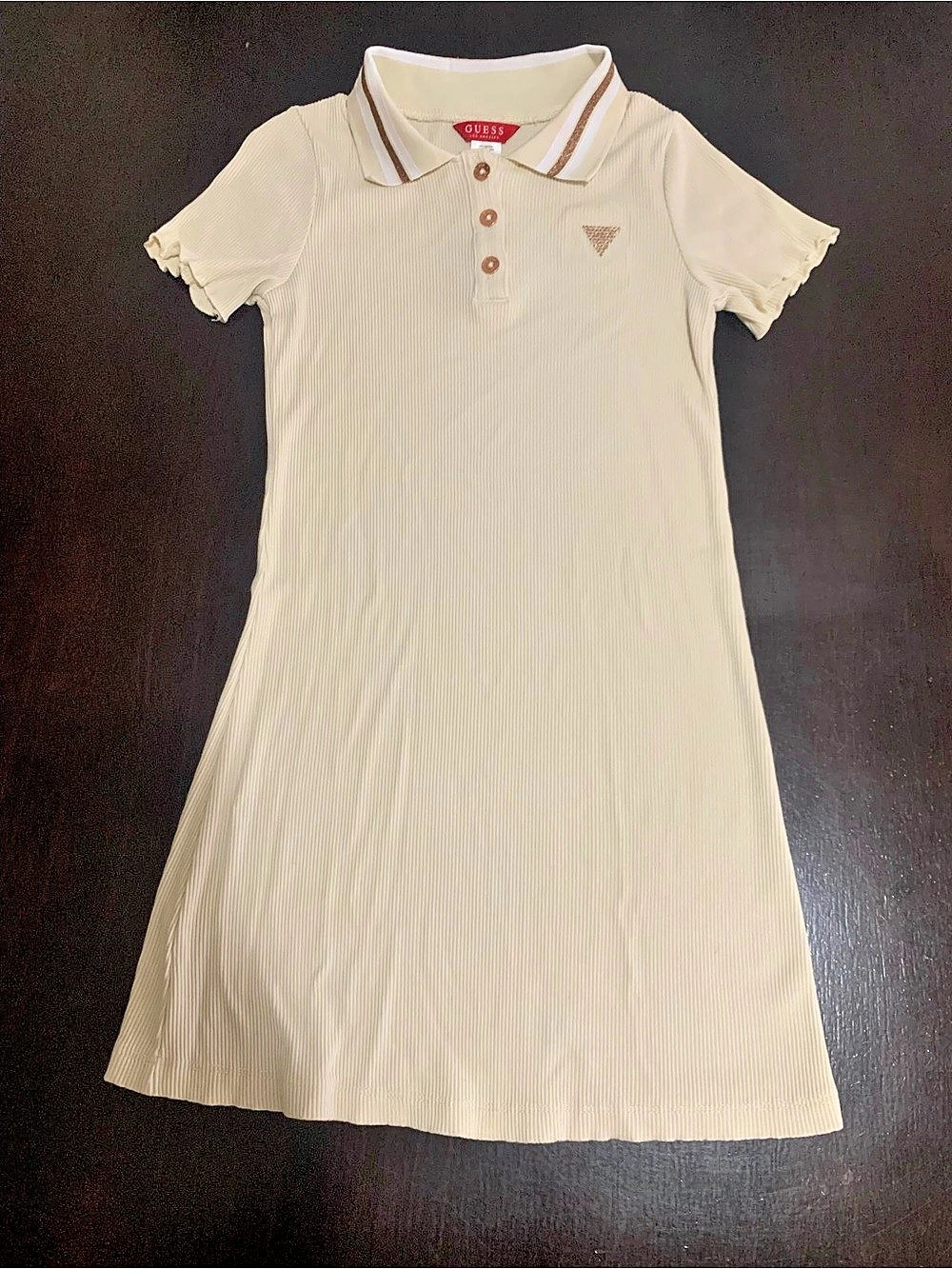 Guess Ribbed Polo Mini Dress in Cream & Gold Striped Collar Like New Size 7